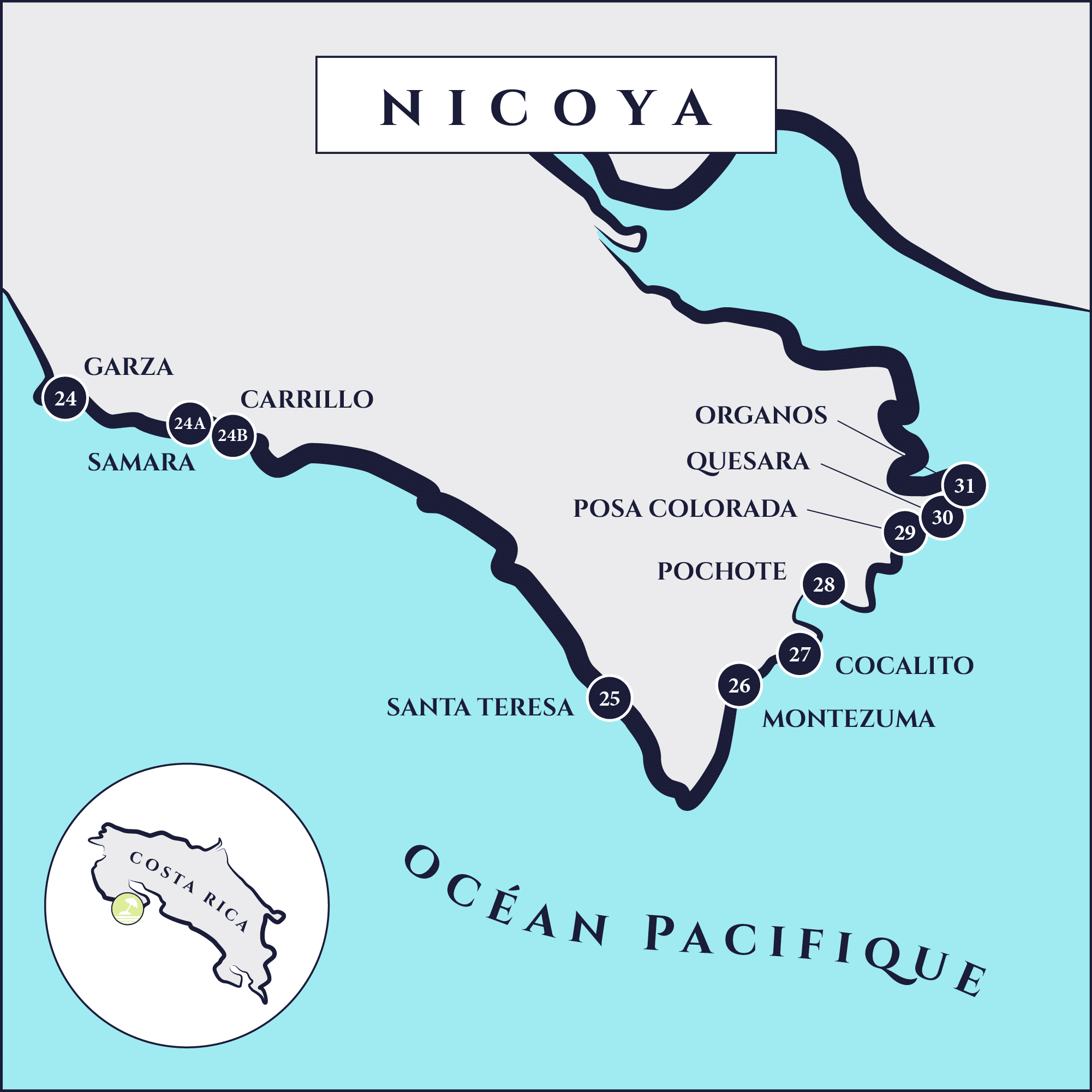 carte plages de nicoya 