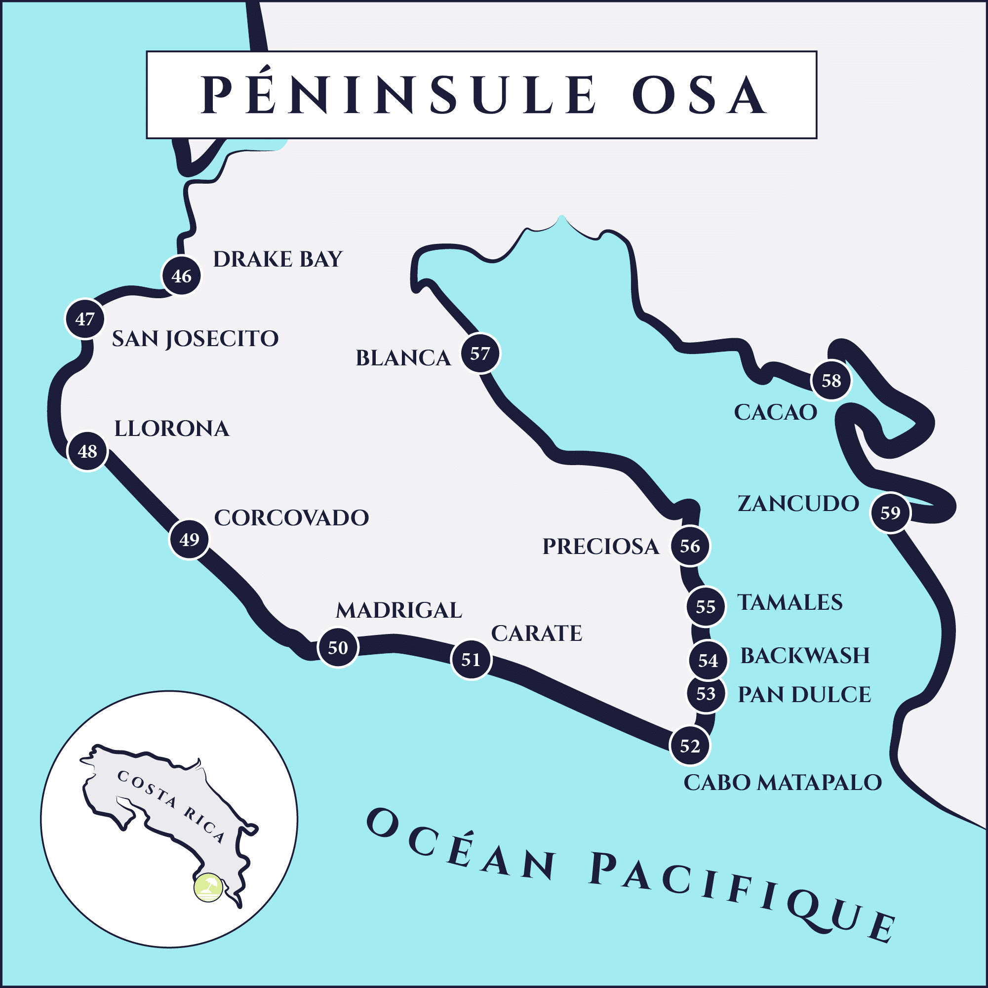 carte plage péninsule de Osa